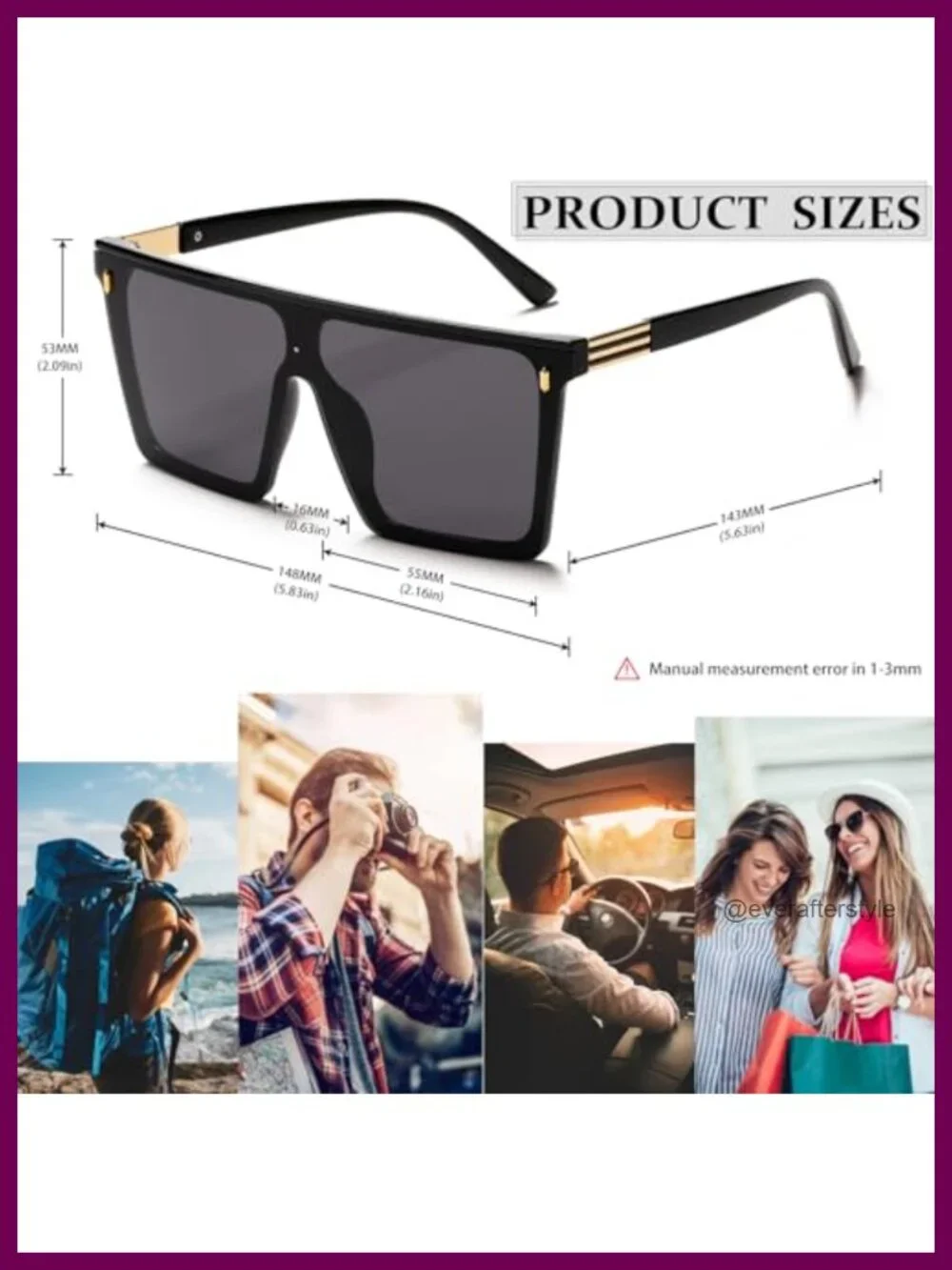 Oversized Square Sunglasses Flat Top UV400 Protection Unisex